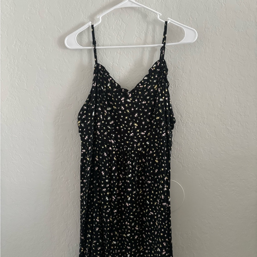 H&M Black Mini Dress with Small Floral Print
